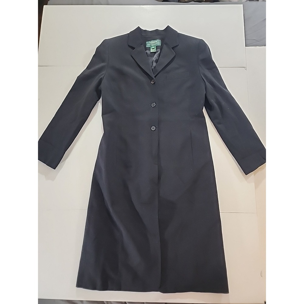VTG Lauren Ralph Lauren Thin Black Single Breasted Coat Womens Petite 10P